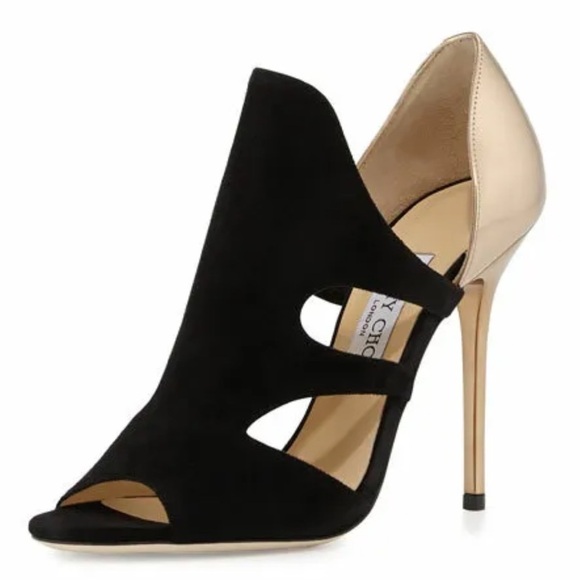 Jimmy Choo Black Suede Gold Toysen d’Orsay Leather Pumps Booties Sz 40 - Picture 1 of 15